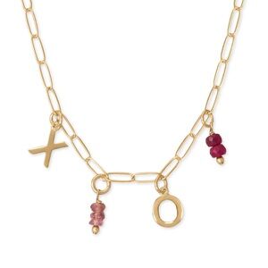 18” 14k Gold Plated over Sterling Silver “XO” Charm Gem Drop Necklace